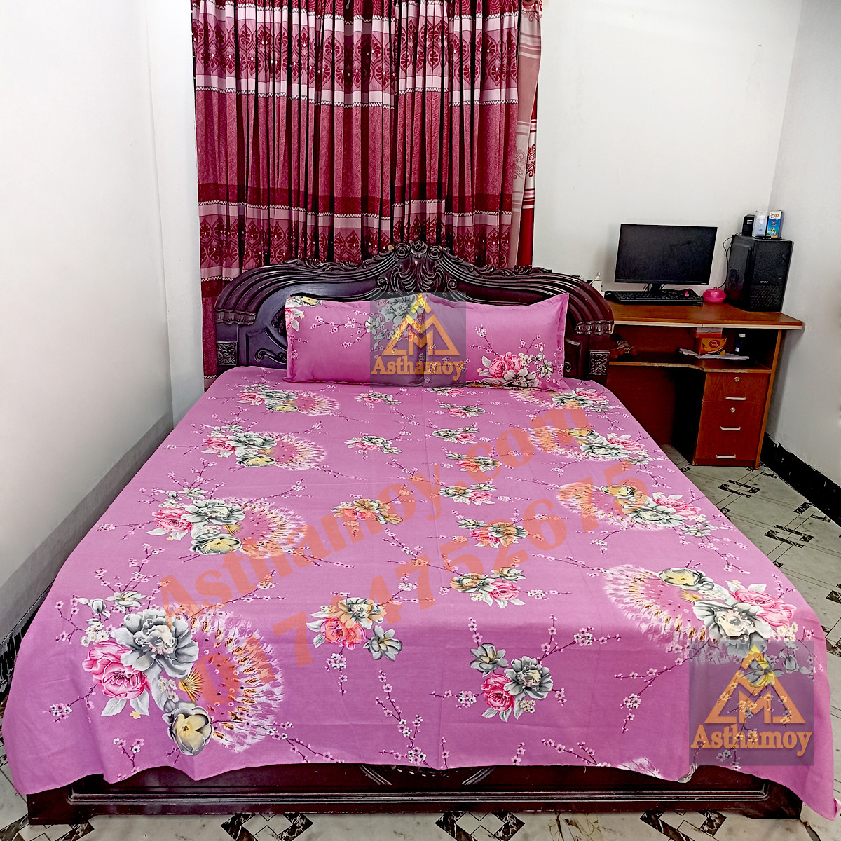 AC HOME TEX King Size Bed sheet With Two Pillow Covers