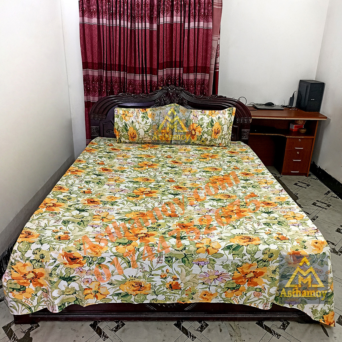 AC HOME TEX King Size Bed sheet With Two Pillow Covers