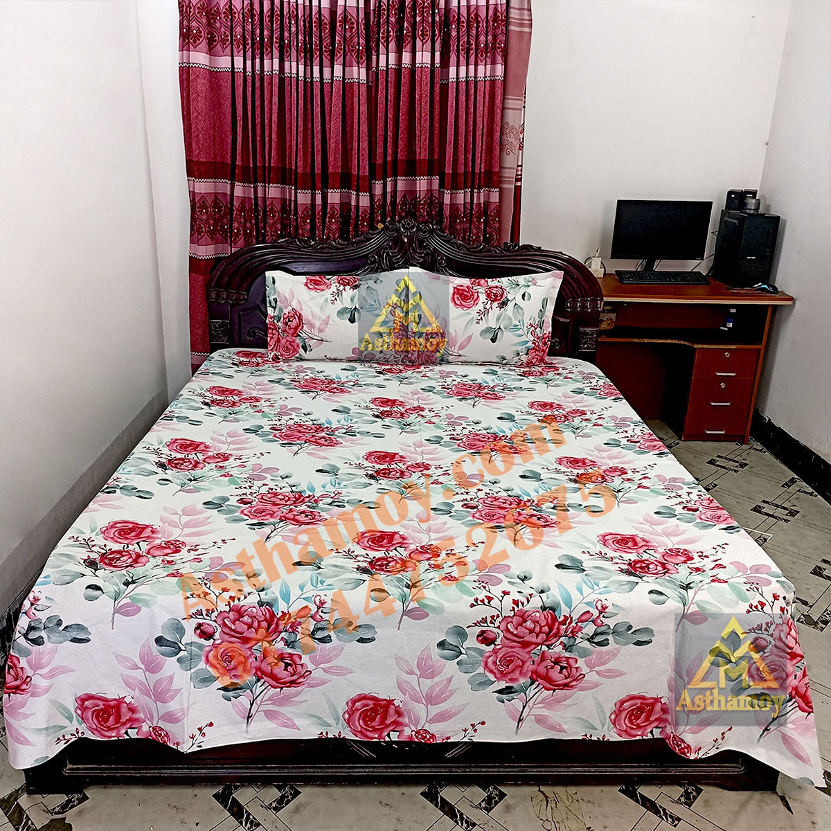 AC HOME TEX King Size Bed sheet With Two Pillow Covers