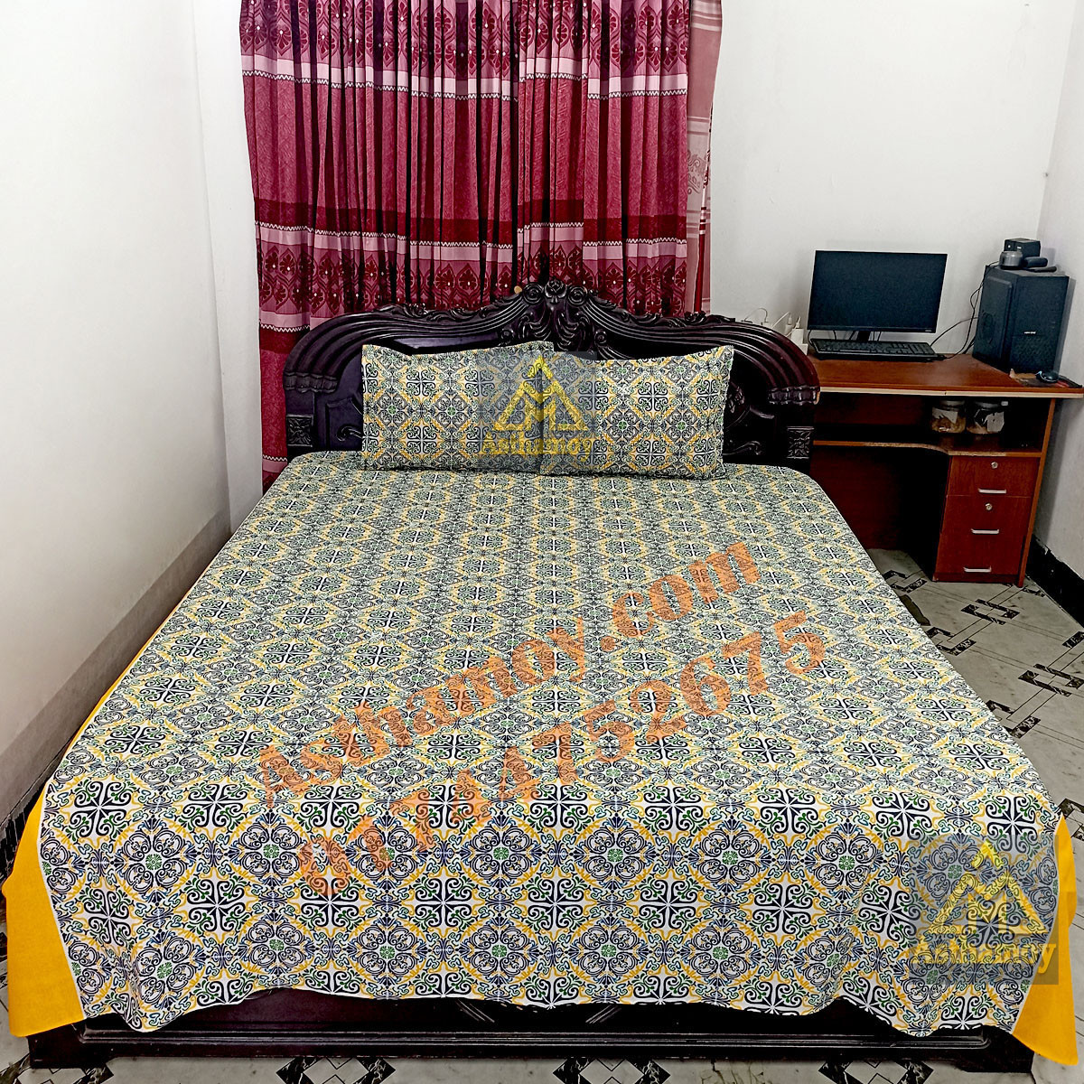 AC HOME TEX King Size Bed sheet With Two Pillow Covers